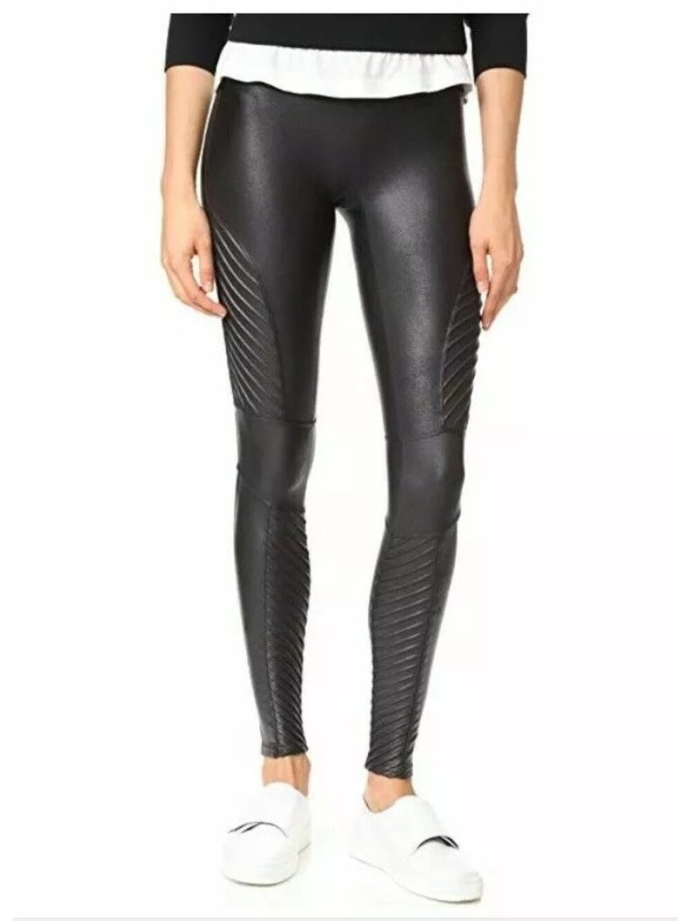 SPANX Moto Leggings Medium Faux Leather Pull On Black Outdoor Biker Grunge Punk